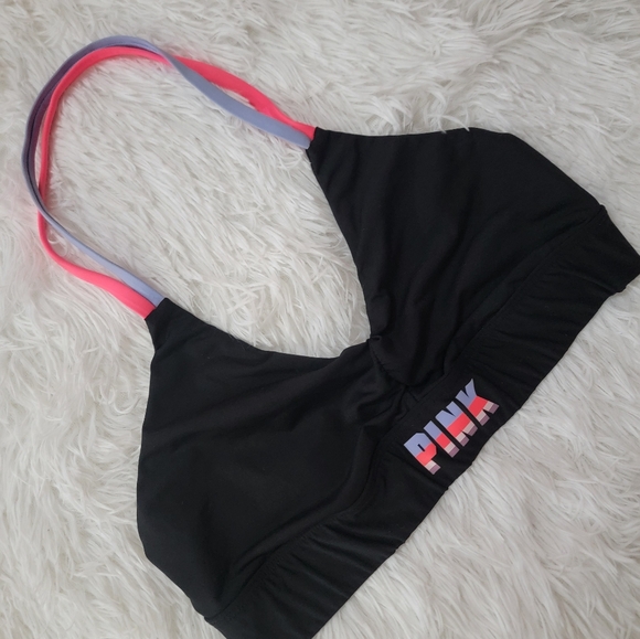 PINK Victoria's Secret Ultimate Halter Black Sports Bra with Multicolor Straps M - Picture 4 of 8